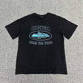 Blue Graphic Print Black T-Shirt Unisex Streetwear Casual Short Sleeve Tee