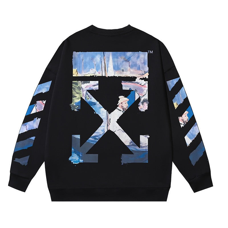 Off-White Blue Artwork Arrow Graphic Sweatshirt Black
