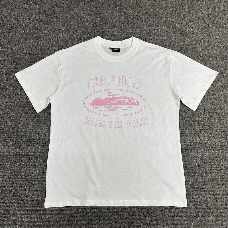 Pink Graphic Print White T-Shirt Unisex Streetwear Casual Short Sleeve Tee
