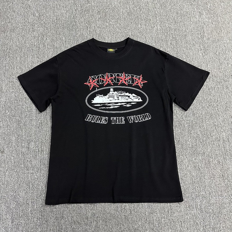 Black Graphic Print T-Shirt Unisex Streetwear Casual Short Sleeve Tee