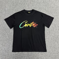 Rainbow Gradient Graphic Print Black T-Shirt Unisex Streetwear Casual Short Sleeve Tee