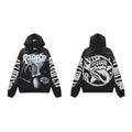 Men's Monochrome Skeleton Graphic Oversized Hoodie – Vintage Streetwear Pullover Sweatshirt