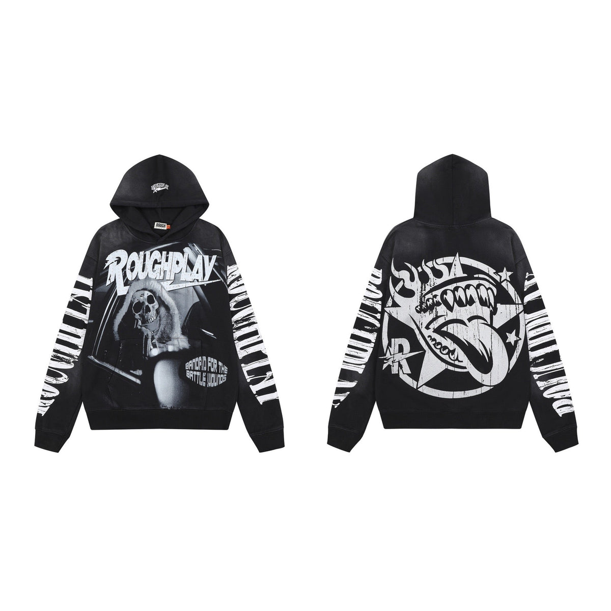 Men's Monochrome Skeleton Graphic Oversized Hoodie – Vintage Streetwear Pullover Sweatshirt