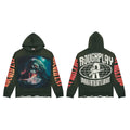 ROUGHPLAY Monster Graphic Oversized Hoodie – Vintage Distressed Streetwear Pullover Army Green