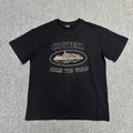 Beige Graphic Print Black T-Shirt Unisex Streetwear Casual Short Sleeve Tee