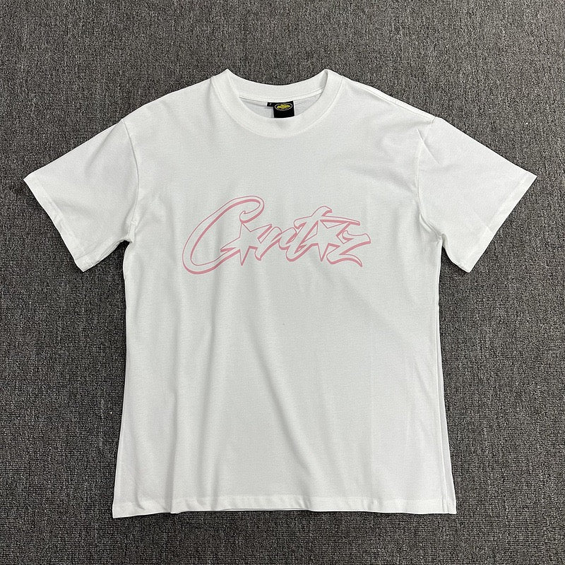 Pink Outline Graphic Print White T-Shirt Unisex Streetwear Casual Short Sleeve Tee
