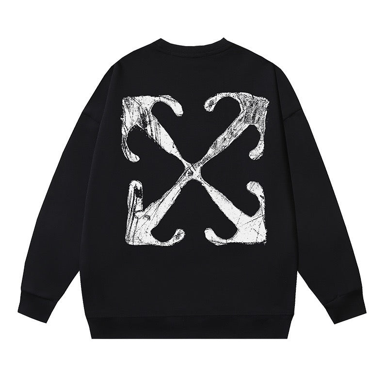 OFF WHITE Distressed Arrow Logo Crewneck Sweatshirt Black