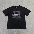White Graphic Print Black T-Shirt Unisex Streetwear Casual Short Sleeve Tee