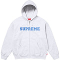 Supreme Collegiate Logo Zip-Up Hooded Sweatshirt - Heather Grey / Light Blue
