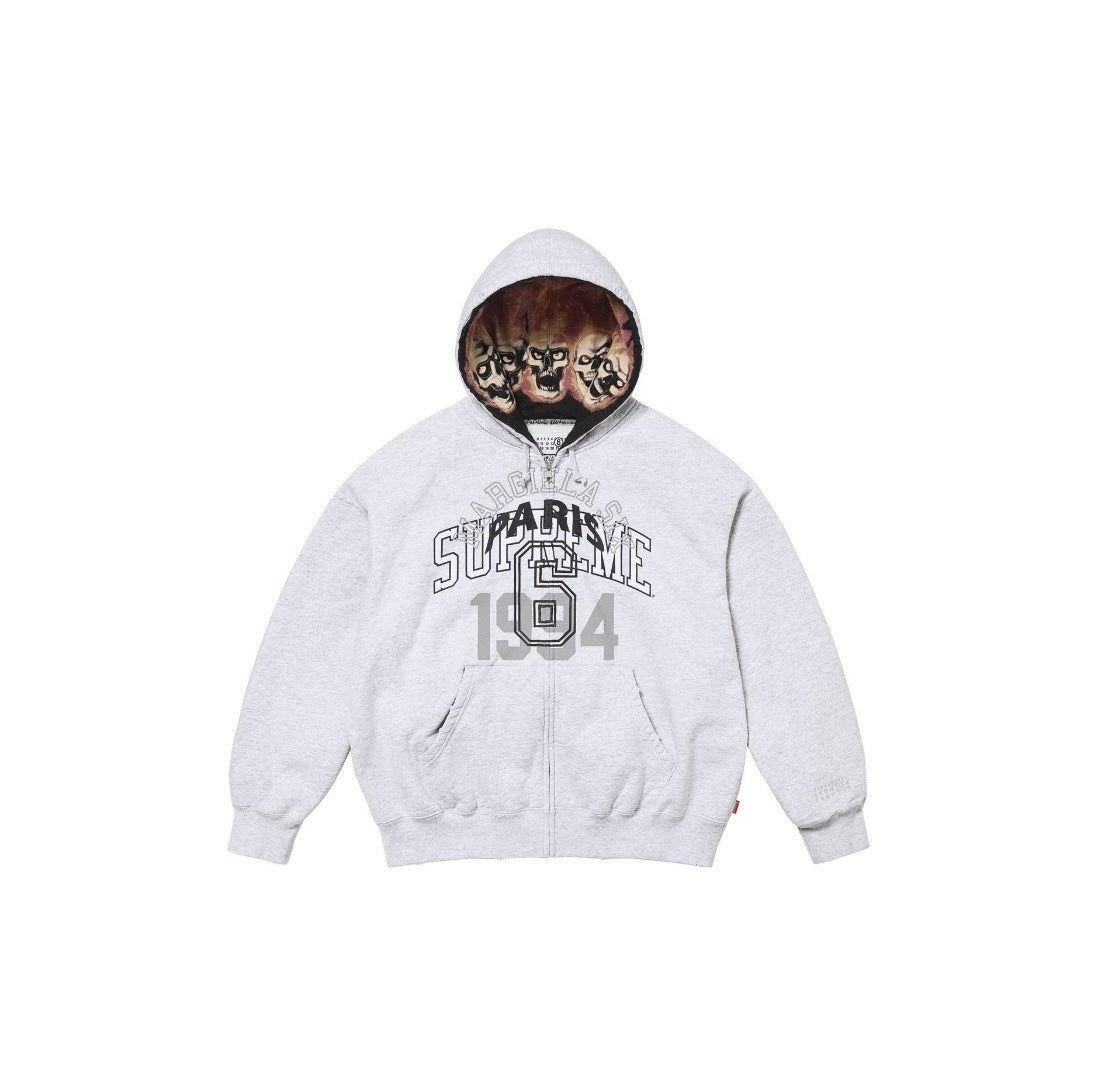 Supreme Paris 1994 Skull Hood Inner Print Full Zip Hoodie - Heather Grey