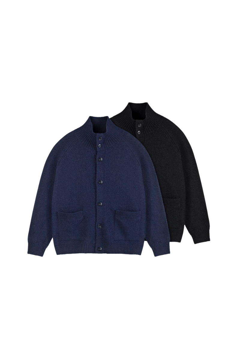 Wool Knit High Neck Cardigan