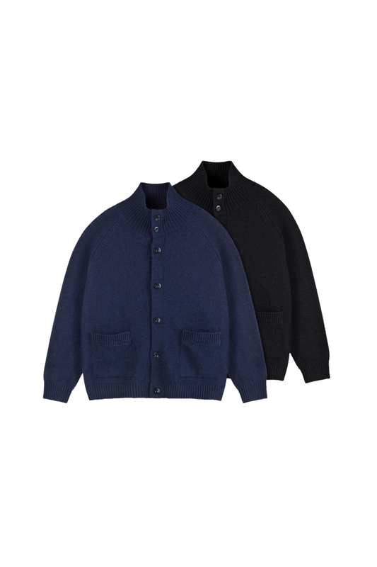 Wool Knit High Neck Cardigan
