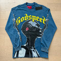 GodSpeed Washed Blue Gothic Graphic Long Sleeve T-Shirt