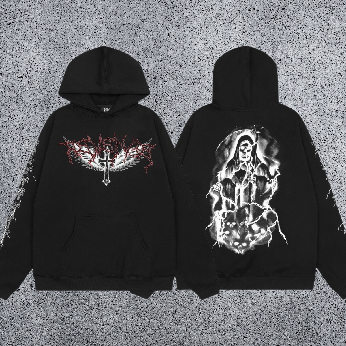 REVENGE Reaper Cross Graphic Fleece Hoodie