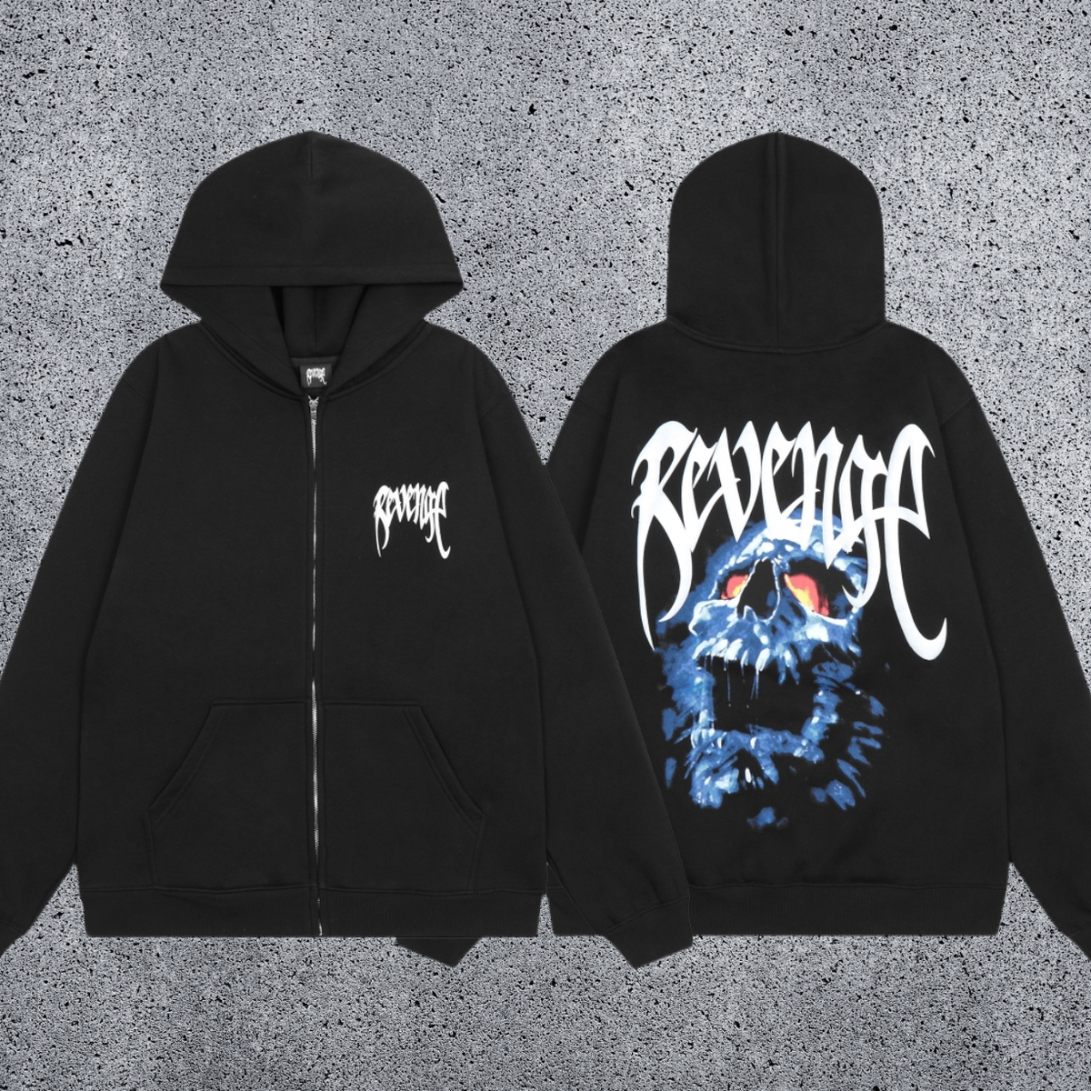 REVENGE Skull Graphic Zip Hoodie