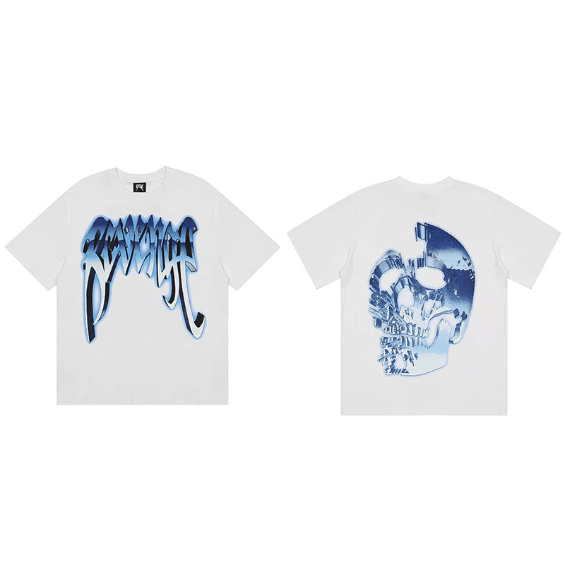 REVENGE Blue Skull Graphic T-Shirt