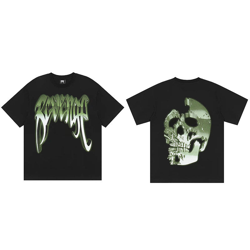 REVENGE Green Skull Graphic T-Shirt