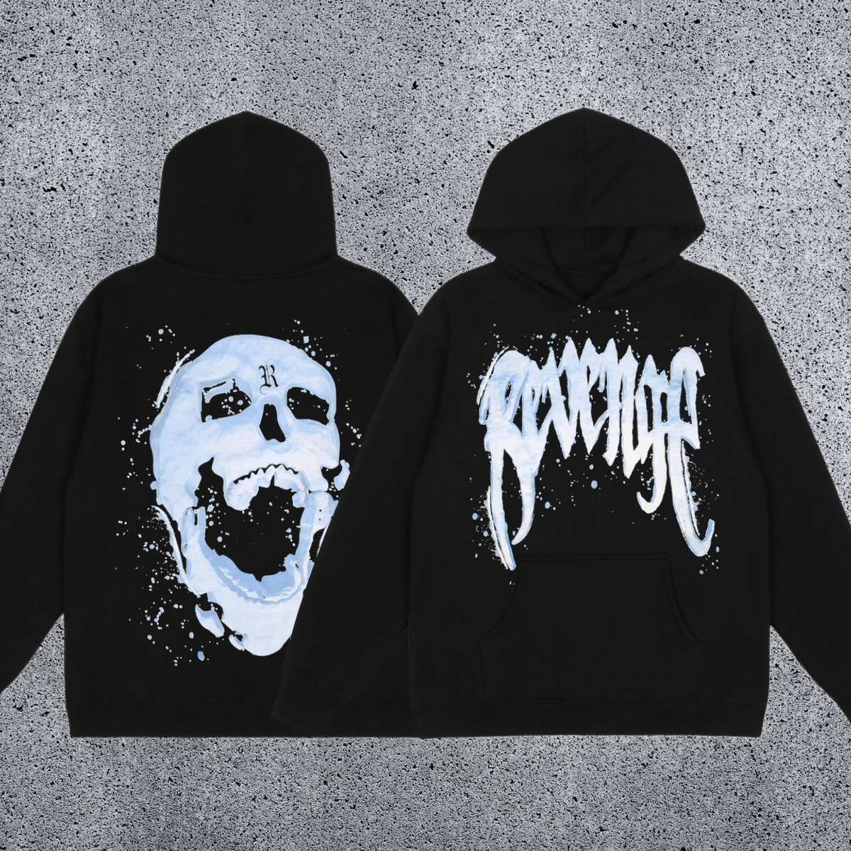 REVENGE Skull Paint Graphic Pullover Hoodie