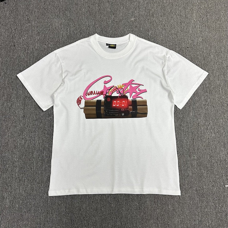 Pink Graphic Print White T-Shirt Unisex Streetwear Casual Short Sleeve Tee