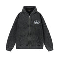 Vintage Washed Black Zip Up Hoodie Unisex Streetwear Casual Jacket