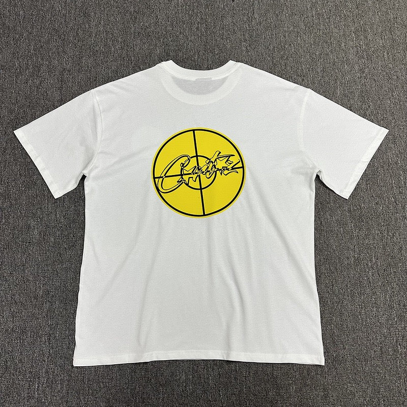 Yellow Circle Graphic Print White T-Shirt Unisex Streetwear Casual Short Sleeve Tee