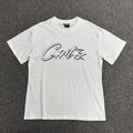 Black Outline Graphic Print White T-Shirt Unisex Streetwear Casual Short Sleeve Tee
