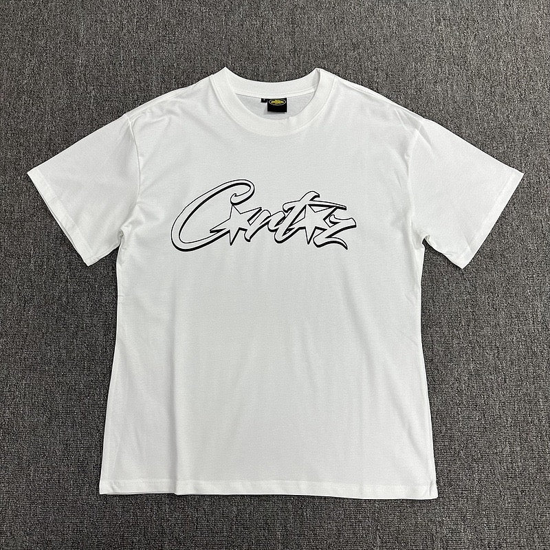 Black Outline Graphic Print White T-Shirt Unisex Streetwear Casual Short Sleeve Tee