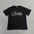 Purple Yellow Graphic Print Black T-Shirt Unisex Streetwear Casual Short Sleeve Tee