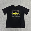 Yellow Graphic Print Black T-Shirt Unisex Streetwear Casual Short Sleeve Tee