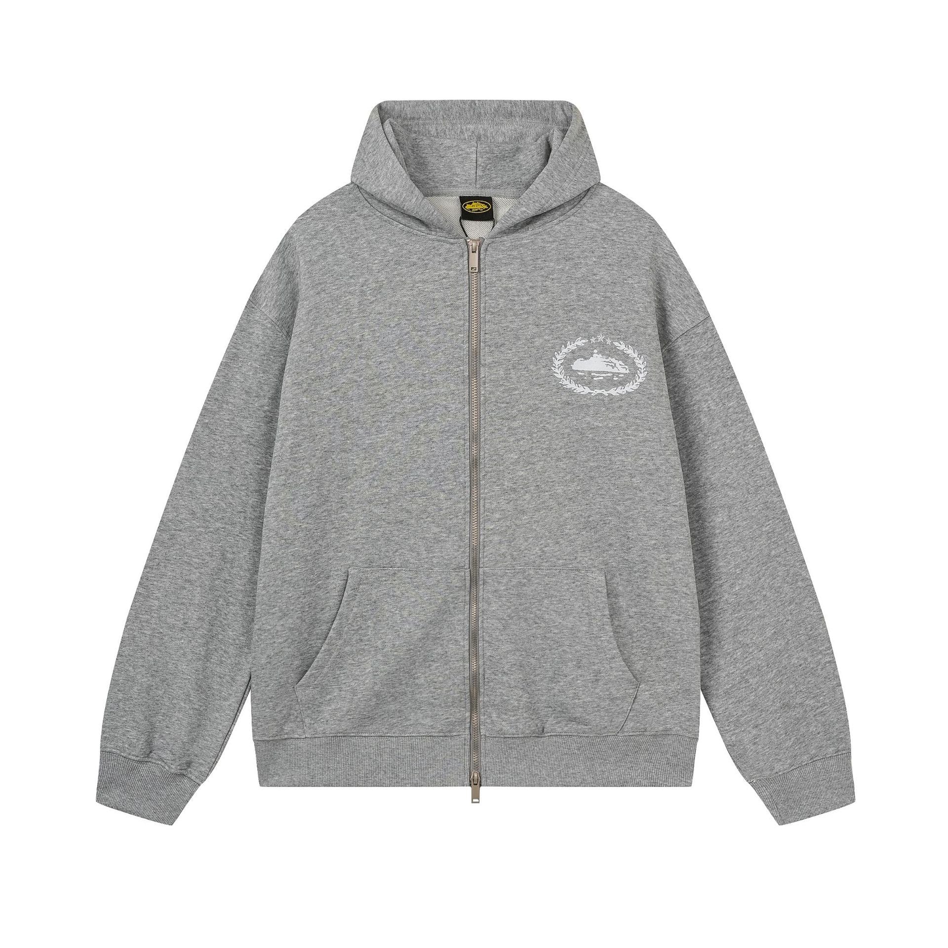 Grey Zip Up Hoodie Unisex Streetwear Casual Hooded Jacket