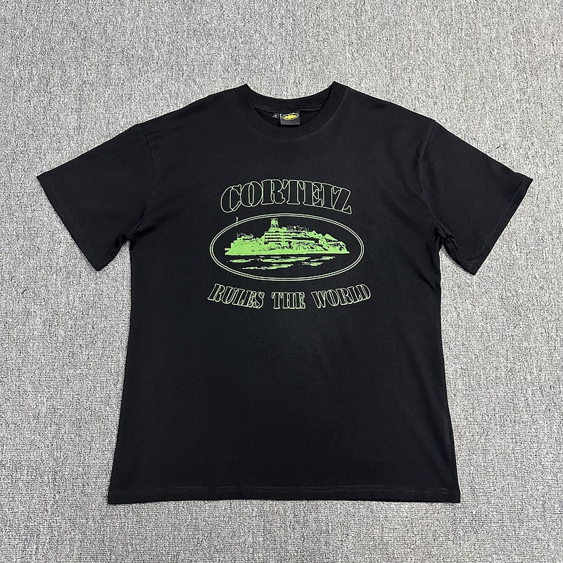 Green Graphic Print Black T-Shirt Unisex Streetwear Casual Short Sleeve Tee