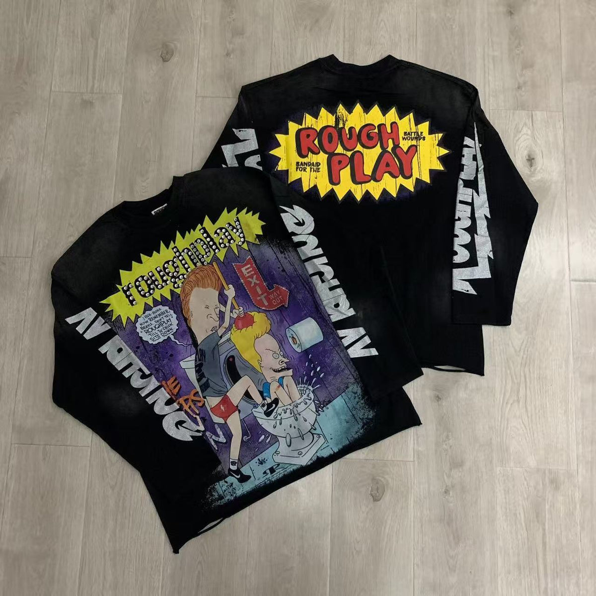 Vintage Washed Cartoon Graphic Oversized Long Sleeve T-Shirt