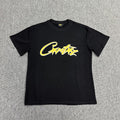 Yellow Graphic Print Black T-Shirt Unisex Streetwear Casual Short Sleeve Tee