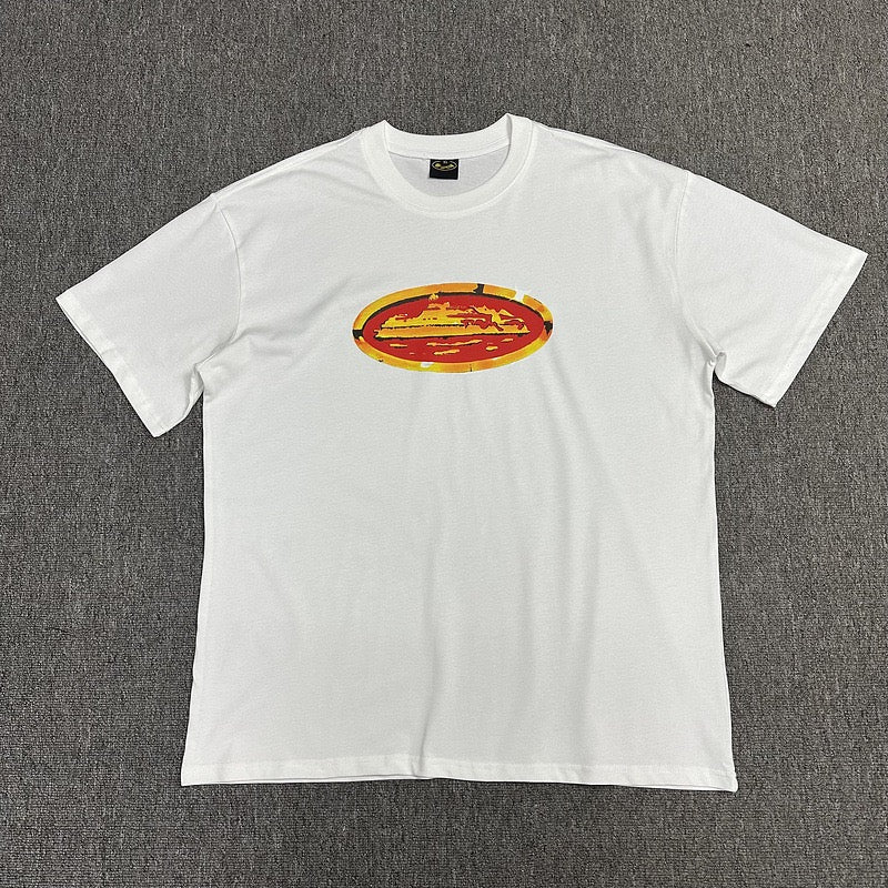 Red Yellow Graphic Print White T-Shirt Unisex Streetwear Casual Short Sleeve Tee